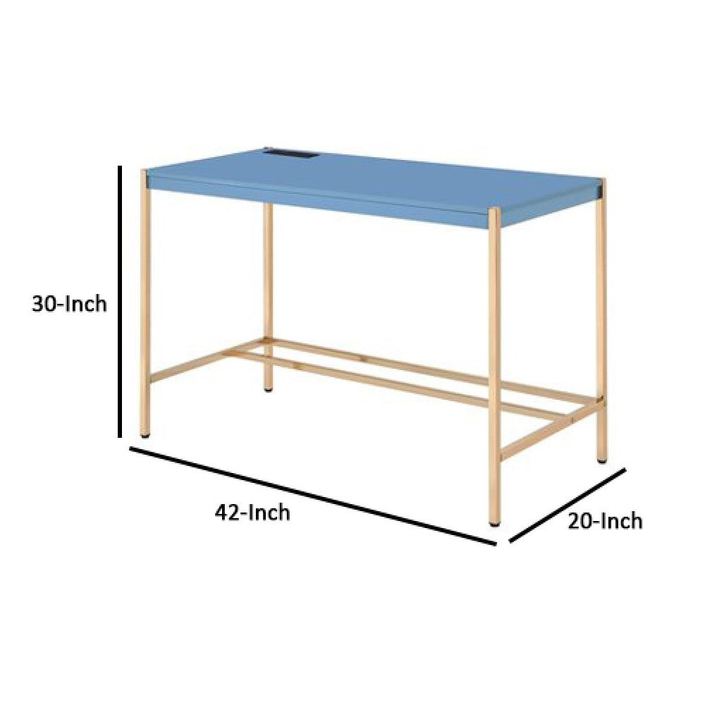 Writing Desk with USB Dock and Metal Legs, Blue and Rose Gold - BM269052