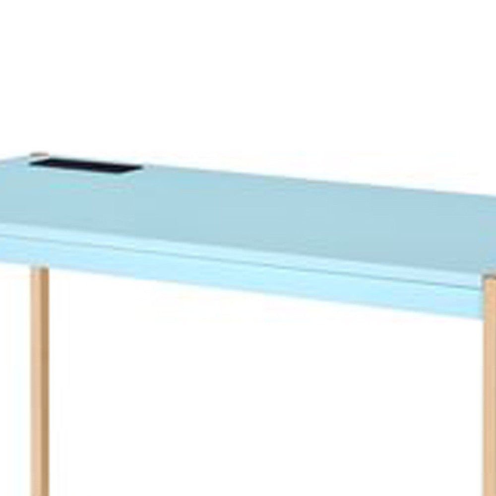 Writing Desk with USB Dock and Metal Legs, Sky Blue and Gold - BM269053