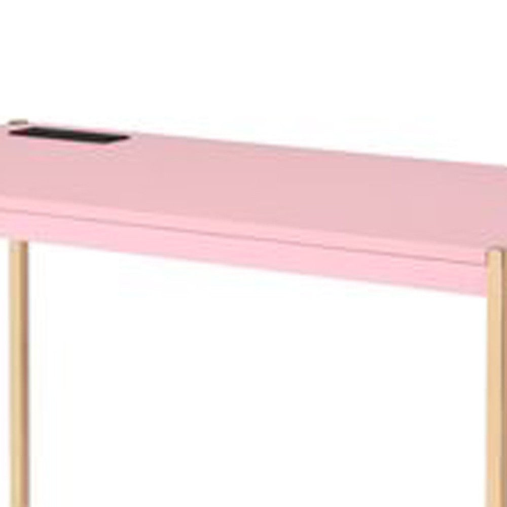 Writing Desk with USB Dock and Metal Legs, Pink and Rose Gold - BM269054