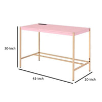 Writing Desk with USB Dock and Metal Legs, Pink and Rose Gold - BM269054