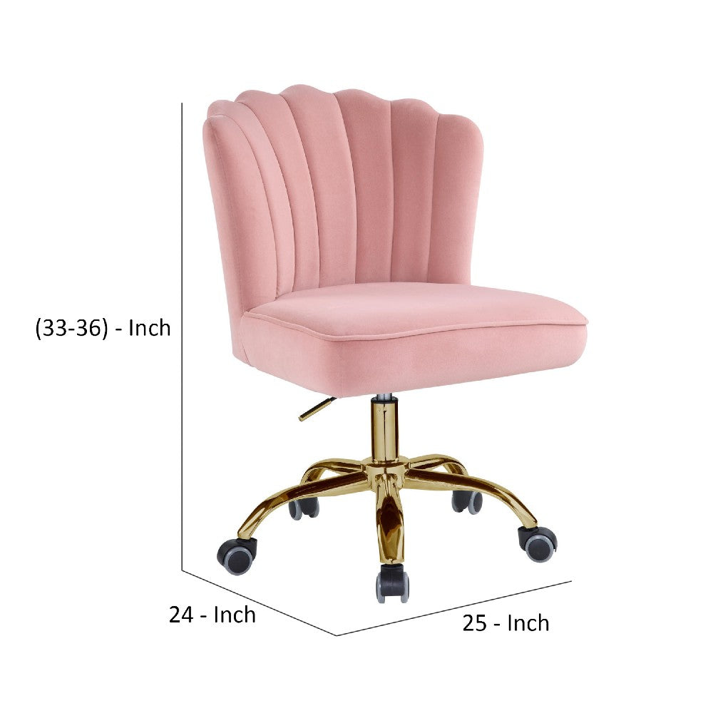 Swivel Office Chair with Shell Design Backrest, Pink and Gold - BM269059