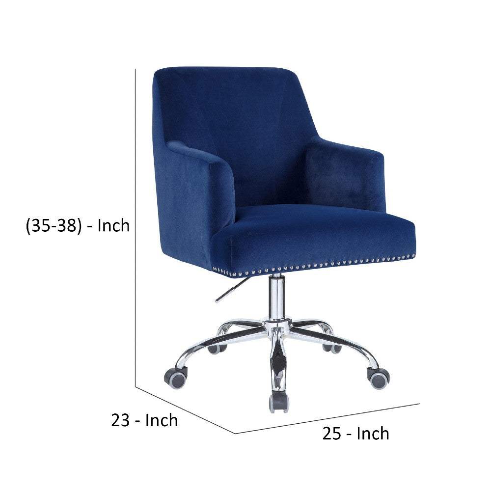 Swivel Office Chair with Sleek Track Arms and Nailhead Trim,Blue and Chrome - BM269060