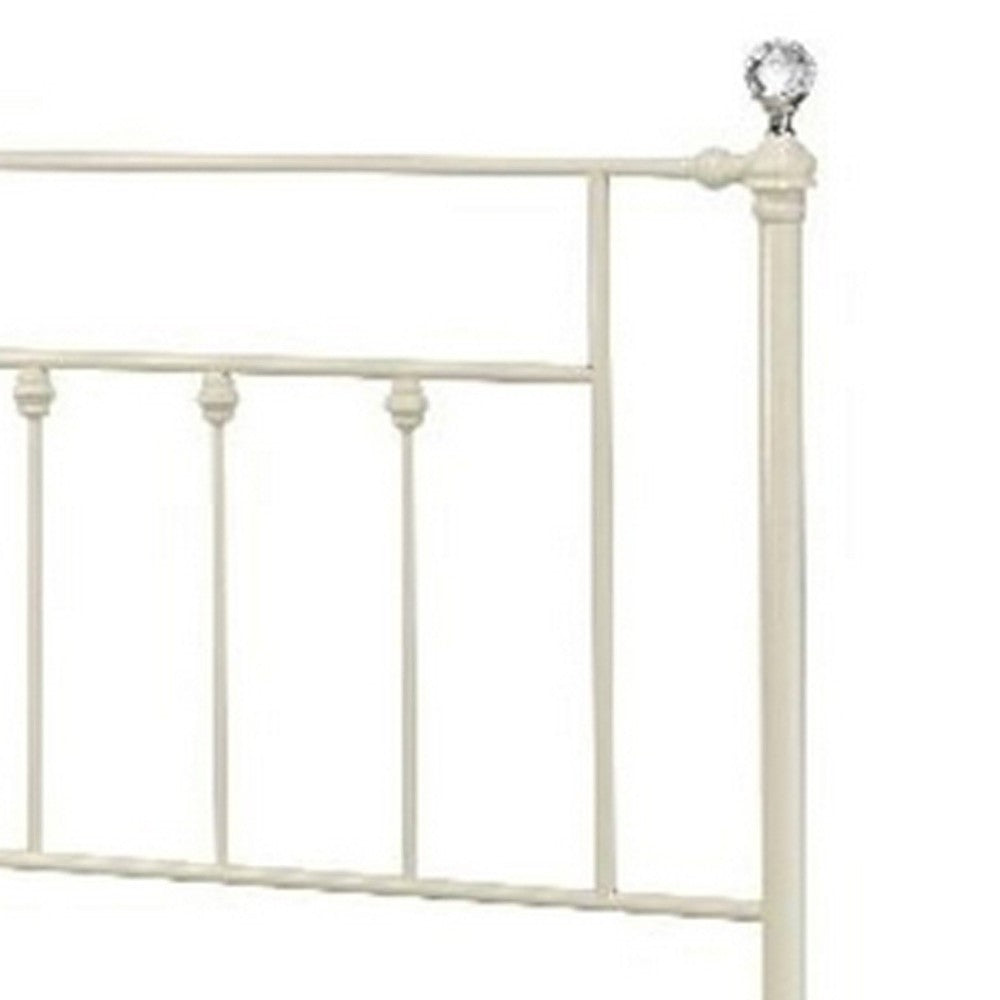 Metal Queen Bed with Spindle Design and Crystal Accents, White - BM269068