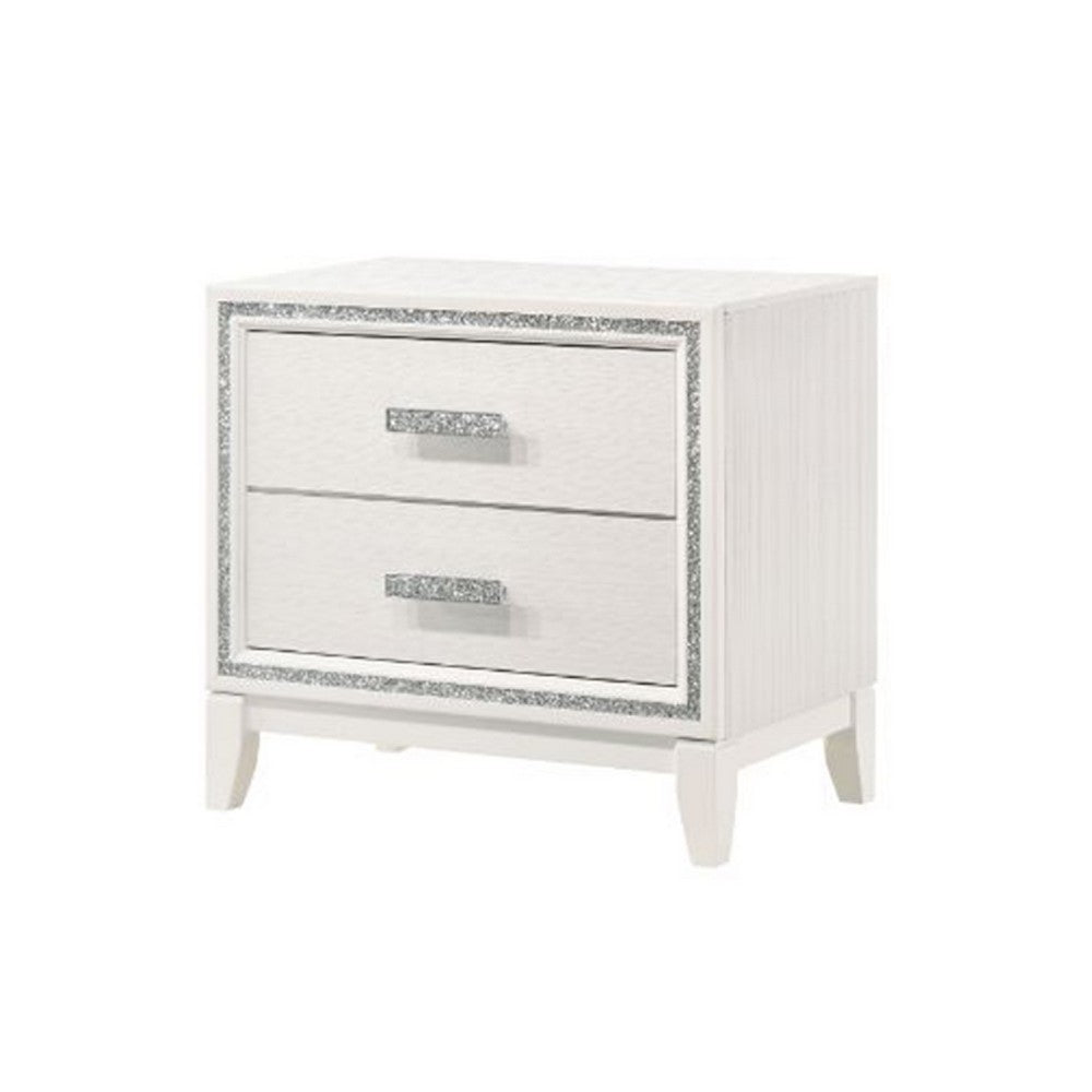 Nightstand with 2 Drawers and Shimmer Accent Trim, White - BM269071