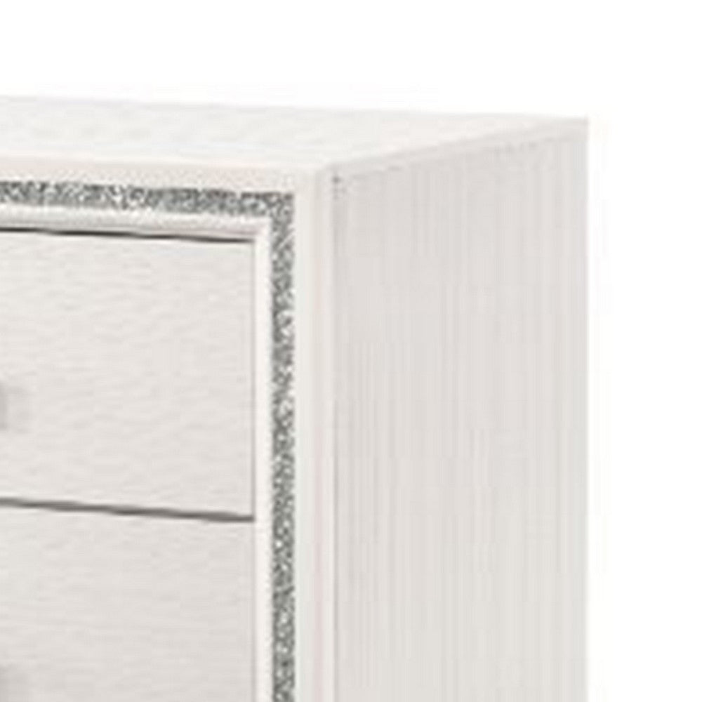 Nightstand with 2 Drawers and Shimmer Accent Trim, White - BM269071