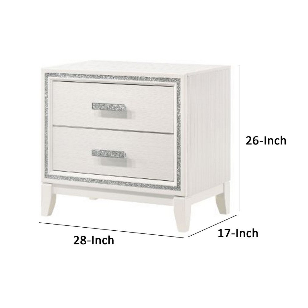 Nightstand with 2 Drawers and Shimmer Accent Trim, White - BM269071