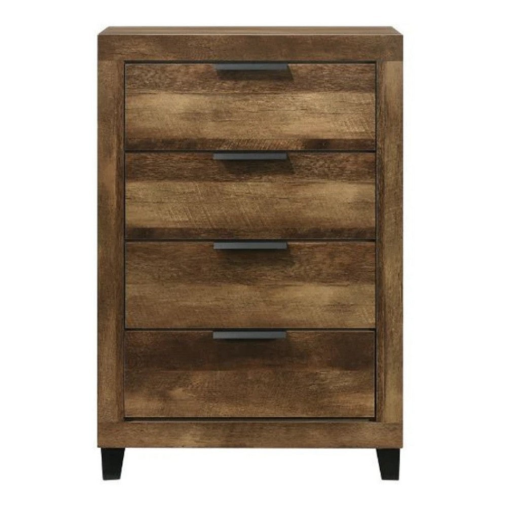 Chest with 5 Drawers and Plank Style, Rustic Oak Brown - BM269080