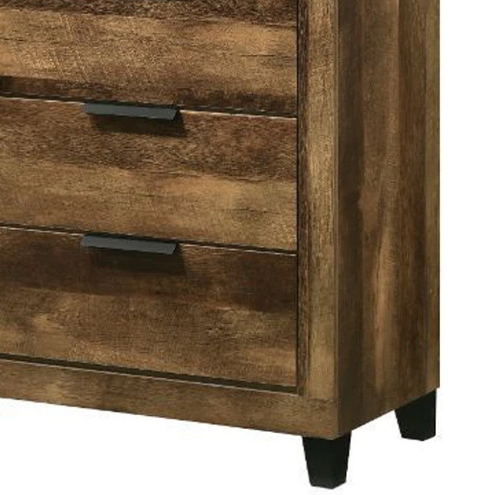 Chest with 5 Drawers and Plank Style, Rustic Oak Brown - BM269080