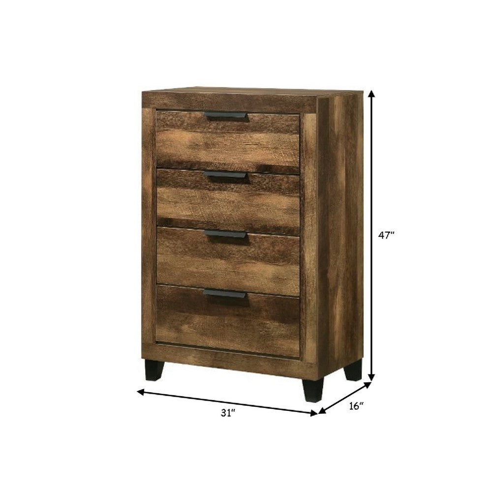 Chest with 5 Drawers and Plank Style, Rustic Oak Brown - BM269080