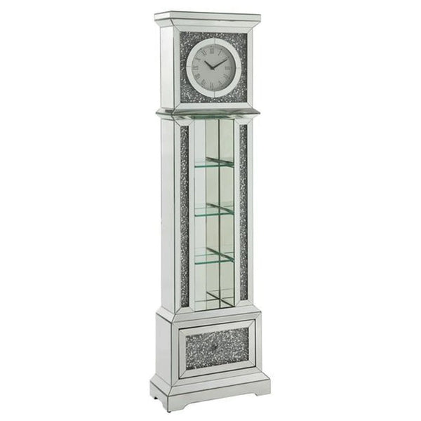 Grandfather Clock with 4 Compartments and Mirror Frame, Silver - BM269089