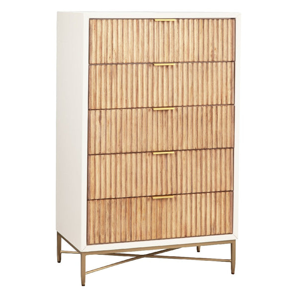 Chest with 5 Corrugated Panel Drawers and Metal Base, White - BM269163