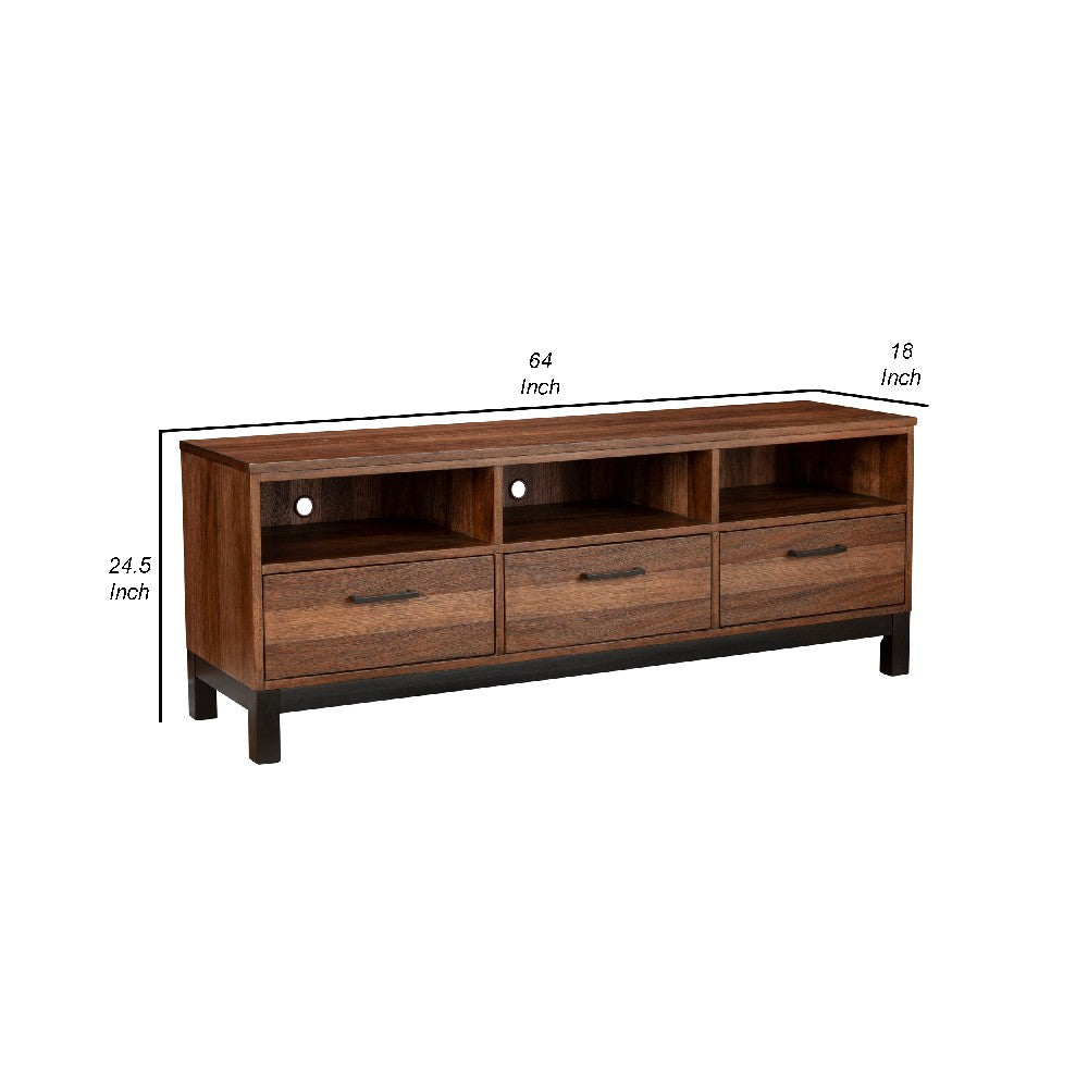 TV Console with 3 Drawers and 3 Compartments, Rustic Brown - BM269169