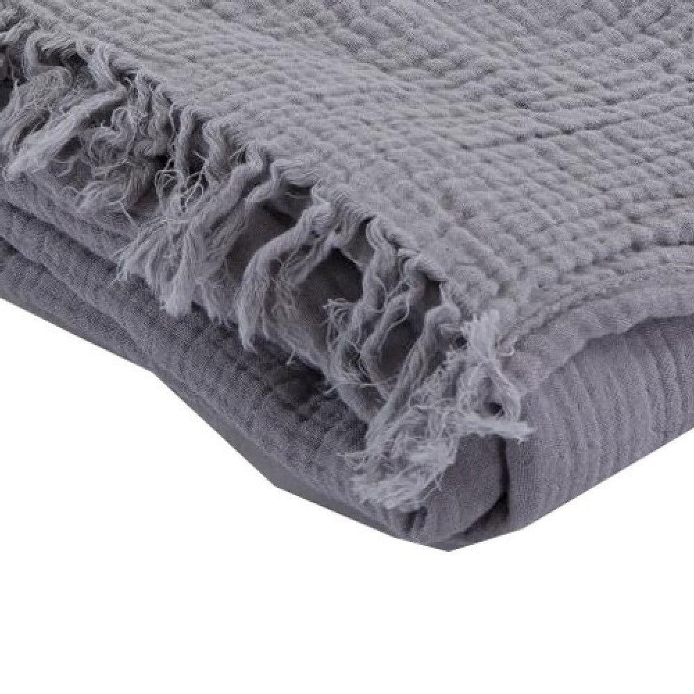 Veria 50 x 60 Reversible Cotton Throw with Fringes  Gray - BM269171