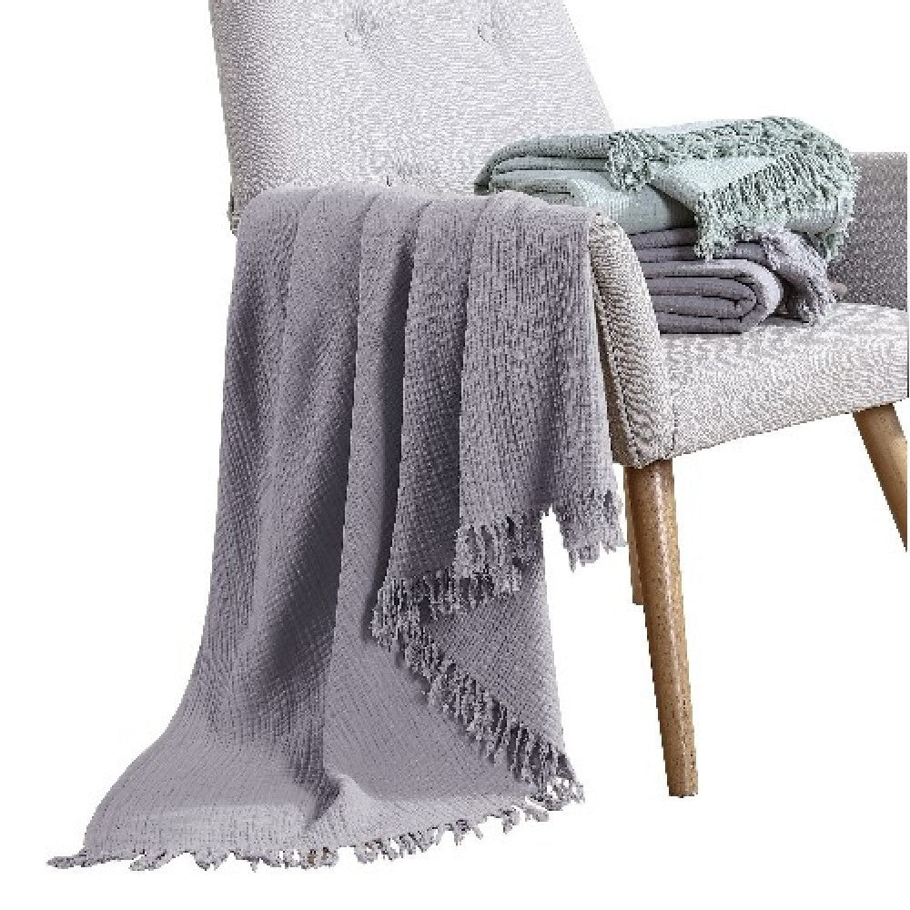 Veria 50 x 60 Reversible Cotton Throw with Fringes  Gray - BM269171