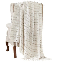 Veria 60 x 70 Cotton Throw with Pompom Stripe Design The Urban Port, Cream - BM269181