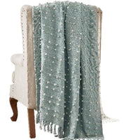 Veria 60 x 70 Cotton Throw with Pompom Stripe Design The Urban Port,Mint Green - BM269183