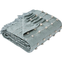 Veria 60 x 70 Cotton Throw with Pompom Stripe Design The Urban Port,Mint Green - BM269183