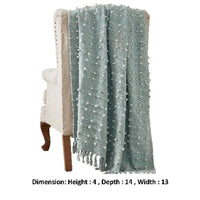 Veria 60 x 70 Cotton Throw with Pompom Stripe Design The Urban Port,Mint Green - BM269183