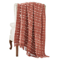 Veria 60 x 70 Cotton Throw with Pompom Stripe Design The Urban Port,Red - BM269184