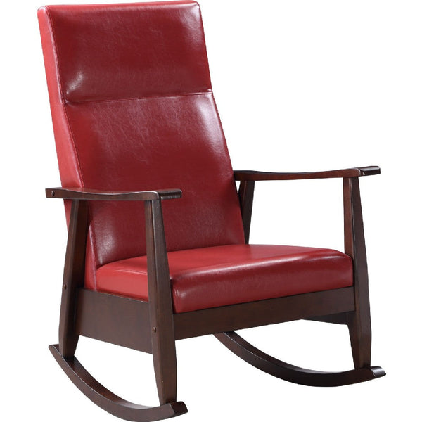 Rocking Chair with Leatherette Seating and Wooden Frame, Red - BM269200