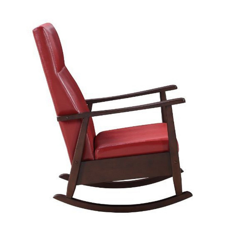 Rocking Chair with Leatherette Seating and Wooden Frame, Red - BM269200