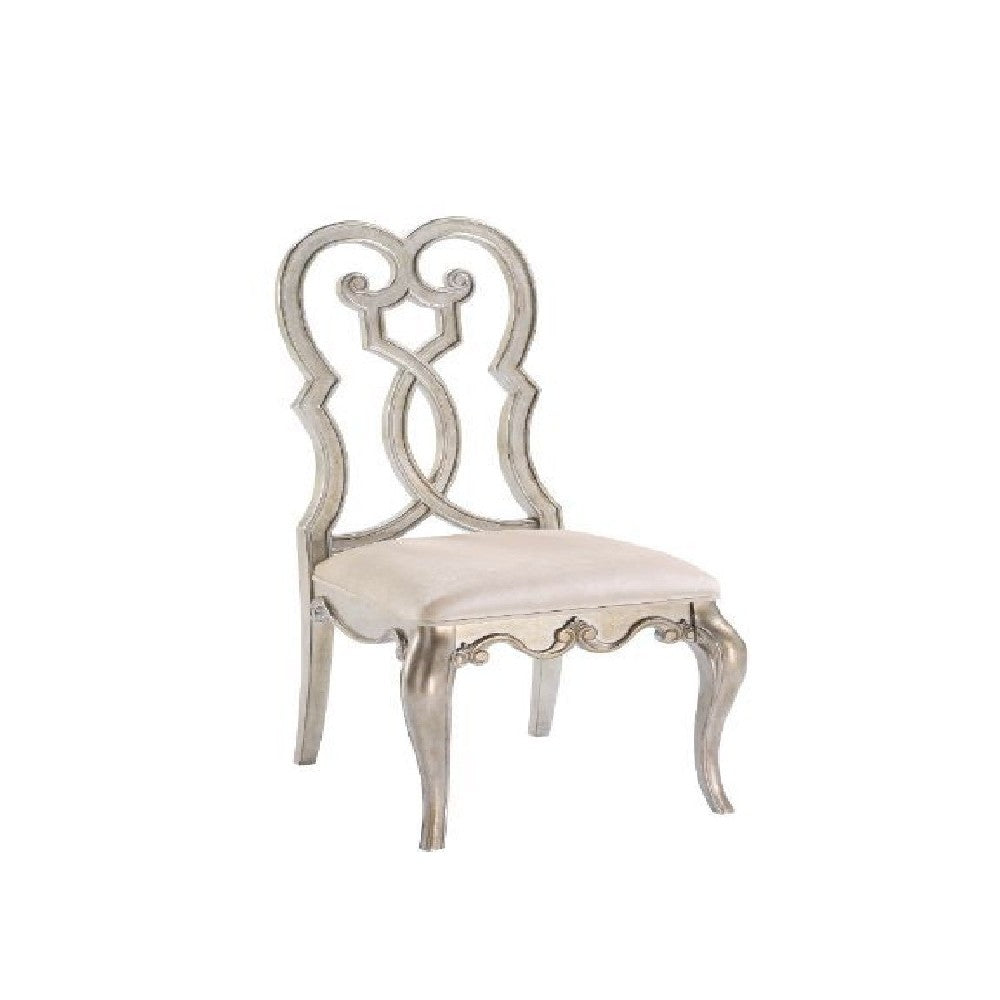 Side Chair with Wooden Scrolled Design Back, Set of 2, Beige - BM269208