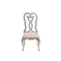 Side Chair with Wooden Scrolled Design Back, Set of 2, Beige - BM269208