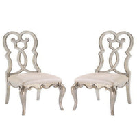 Side Chair with Wooden Scrolled Design Back, Set of 2, Beige - BM269208