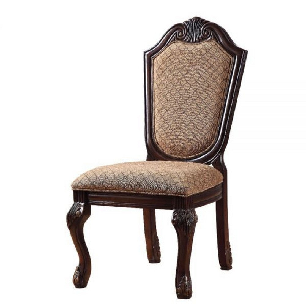 Side Chair with Padded Seating and Cabriole Legs, Set of 2, Brown - BM269212