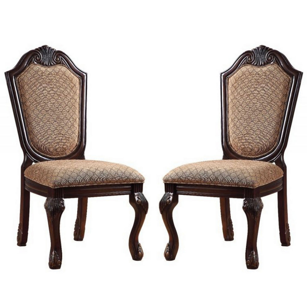 Side Chair with Padded Seating and Cabriole Legs, Set of 2, Brown - BM269212