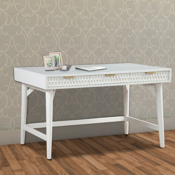 Writing Desk with 3 Drawers and Wooden Frame, White - BM269318
