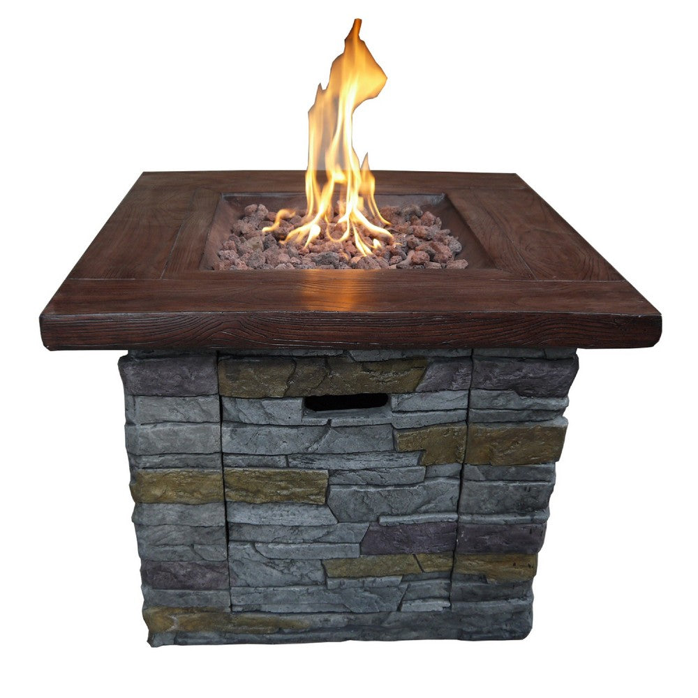 Gas Fire Pit with Lava Rocks and Control Panel, Brown - BM269460