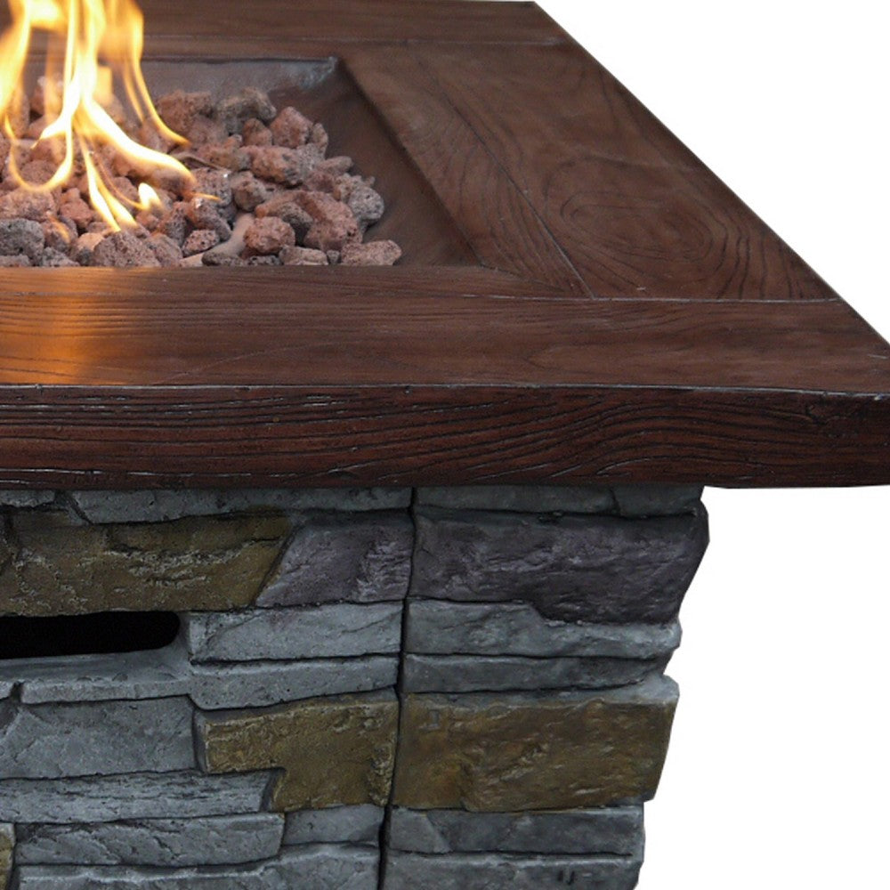 Gas Fire Pit with Lava Rocks and Control Panel, Brown - BM269460