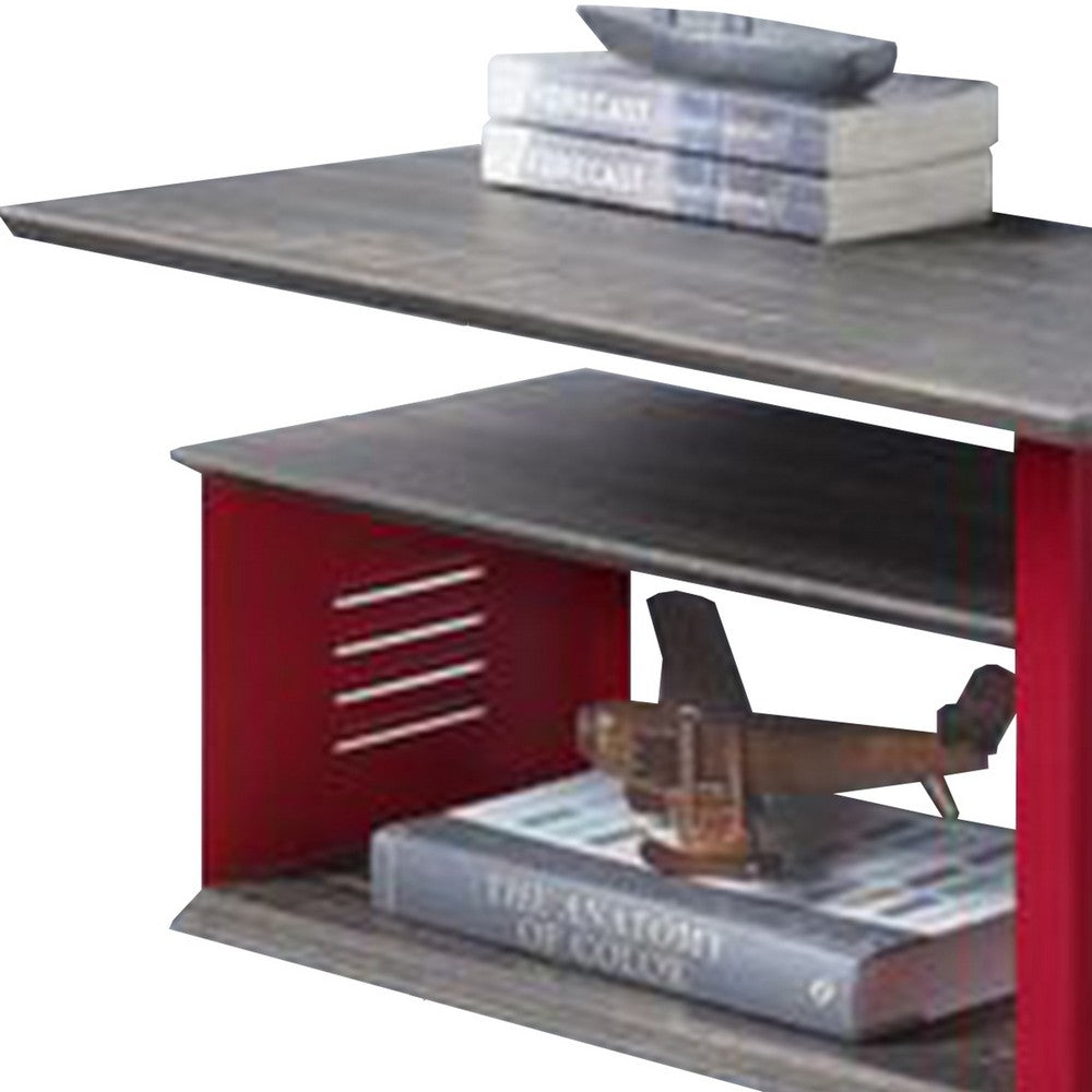 Accent Table with Metal Cargo Style and 3 Caster Wheels, Red - BM269579