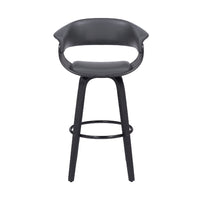 26 Inch Swivel Faux Leather Barstool with Curved Open Back, Gray - BM269991