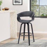 26 Inch Swivel Faux Leather Barstool with Curved Open Back, Gray - BM269991