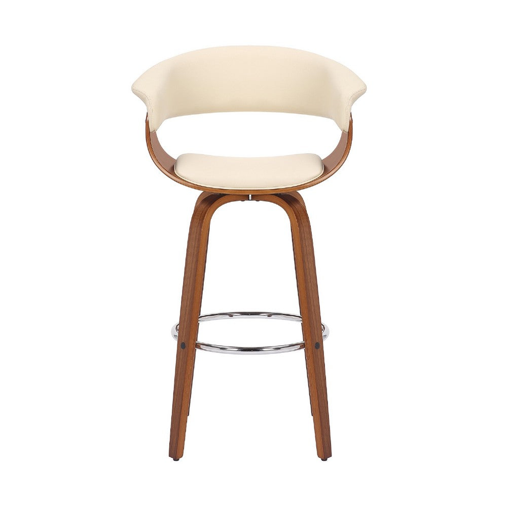 30 Inch Swivel Faux Leather Barstool with Curved Open Back, Brown - BM269994