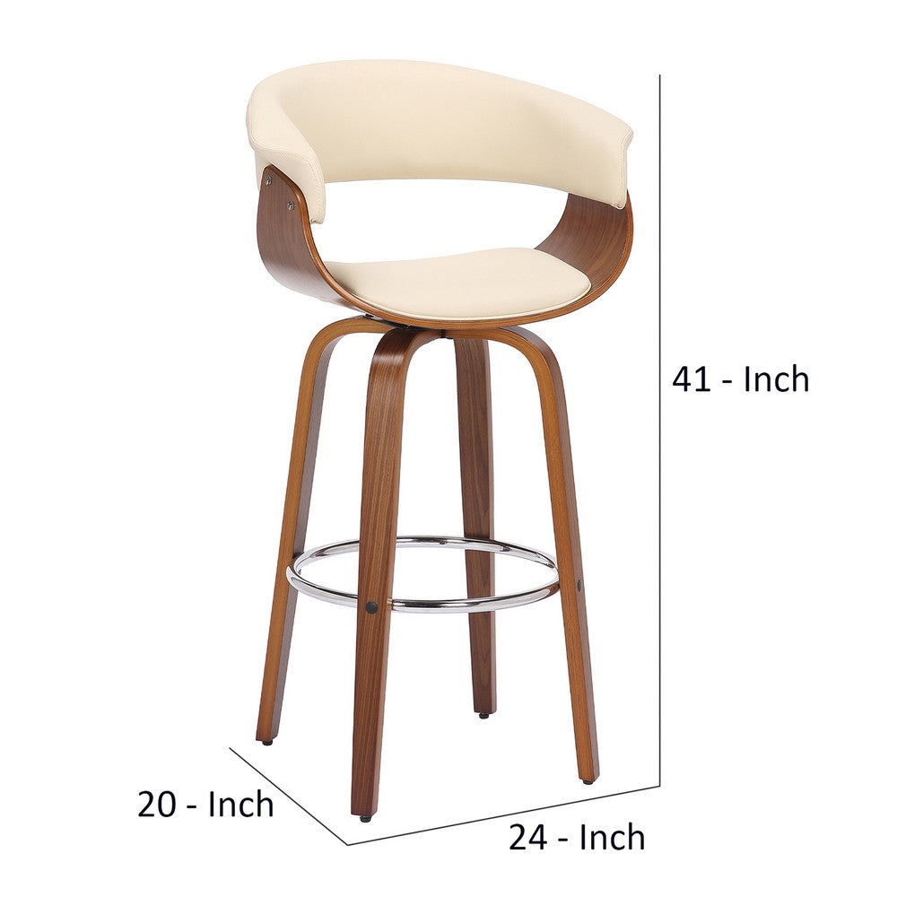 30 Inch Swivel Faux Leather Barstool with Curved Open Back, Brown - BM269994