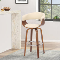 30 Inch Swivel Faux Leather Barstool with Curved Open Back, Brown - BM269994