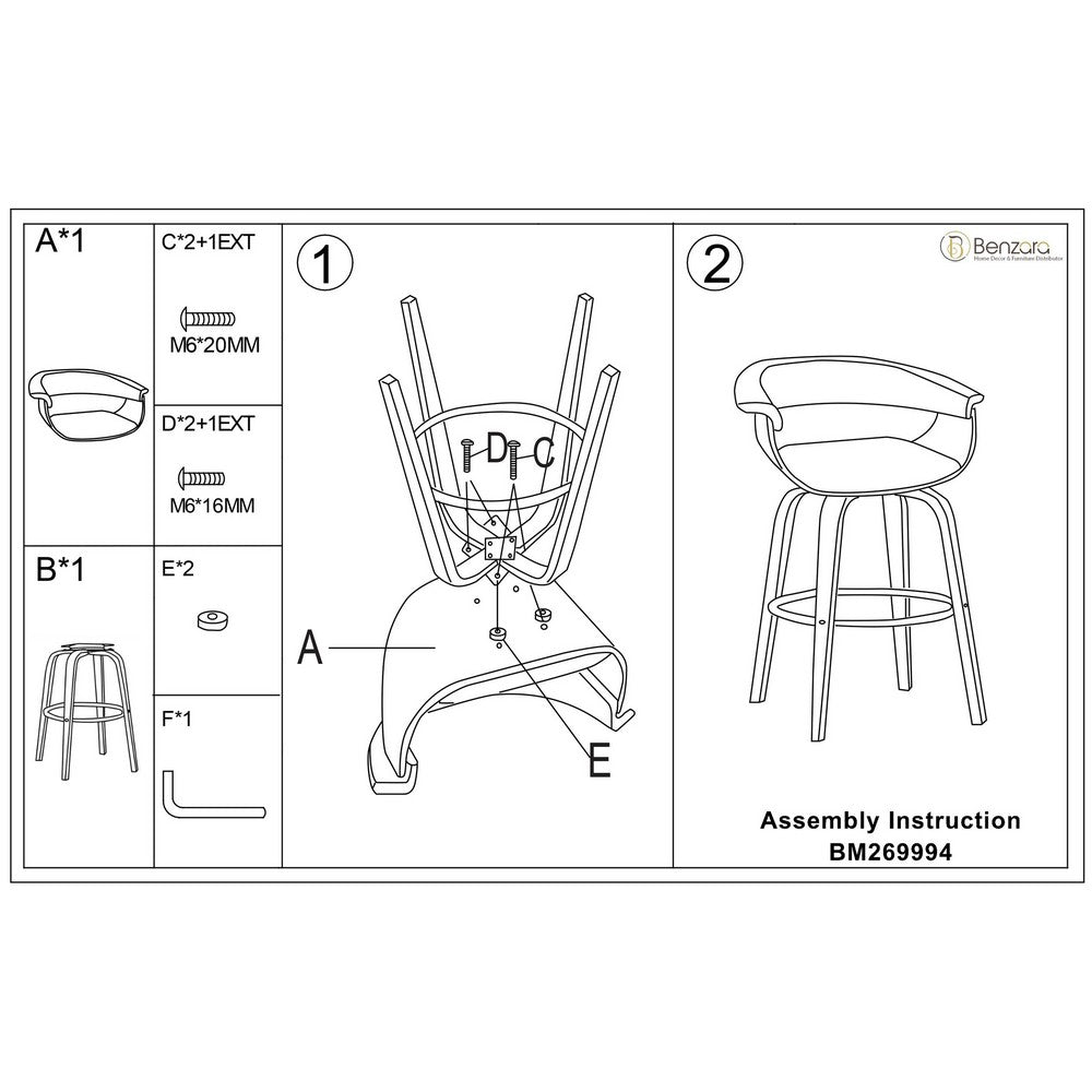 30 Inch Swivel Faux Leather Barstool with Curved Open Back, Brown - BM269994