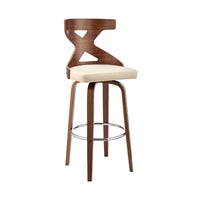 Swivel Barstool with Curved Wooden X Back, Cream and Brown - BM269998