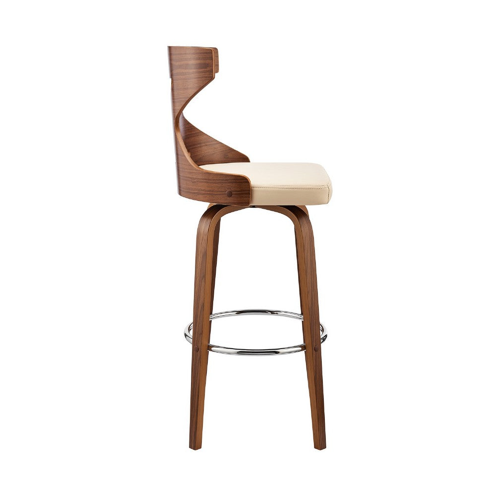 Swivel Barstool with Curved Wooden X Back, Cream and Brown - BM269998