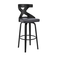 Swivel Barstool with Curved Wooden X Back, Gray and Black - BM270002