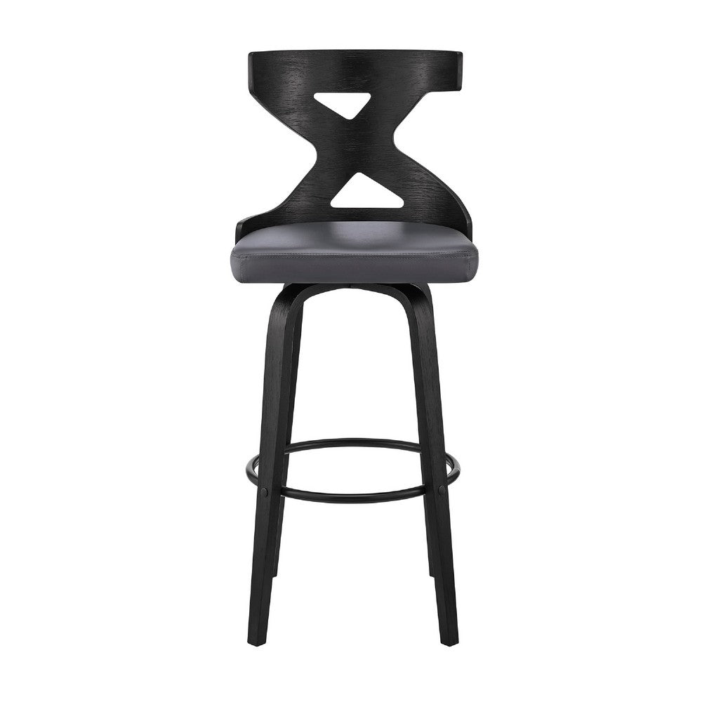 Swivel Barstool with Curved Wooden X Back, Gray and Black - BM270002