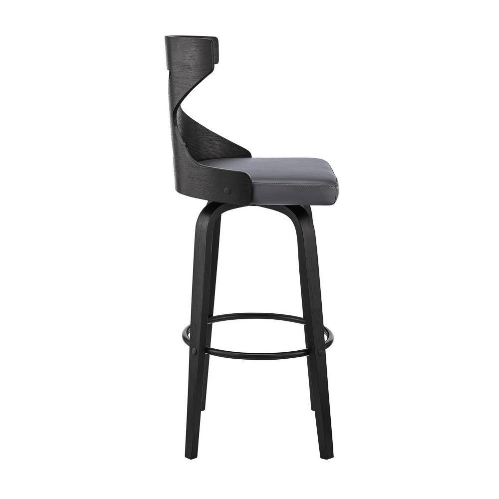 Swivel Barstool with Curved Wooden X Back, Gray and Black - BM270002