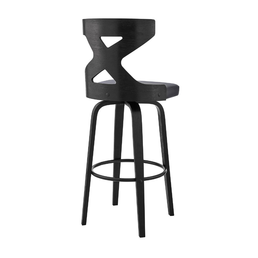 Swivel Barstool with Curved Wooden X Back, Gray and Black - BM270002