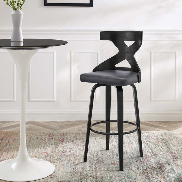 Swivel Barstool with Curved Wooden X Back, Gray and Black - BM270002