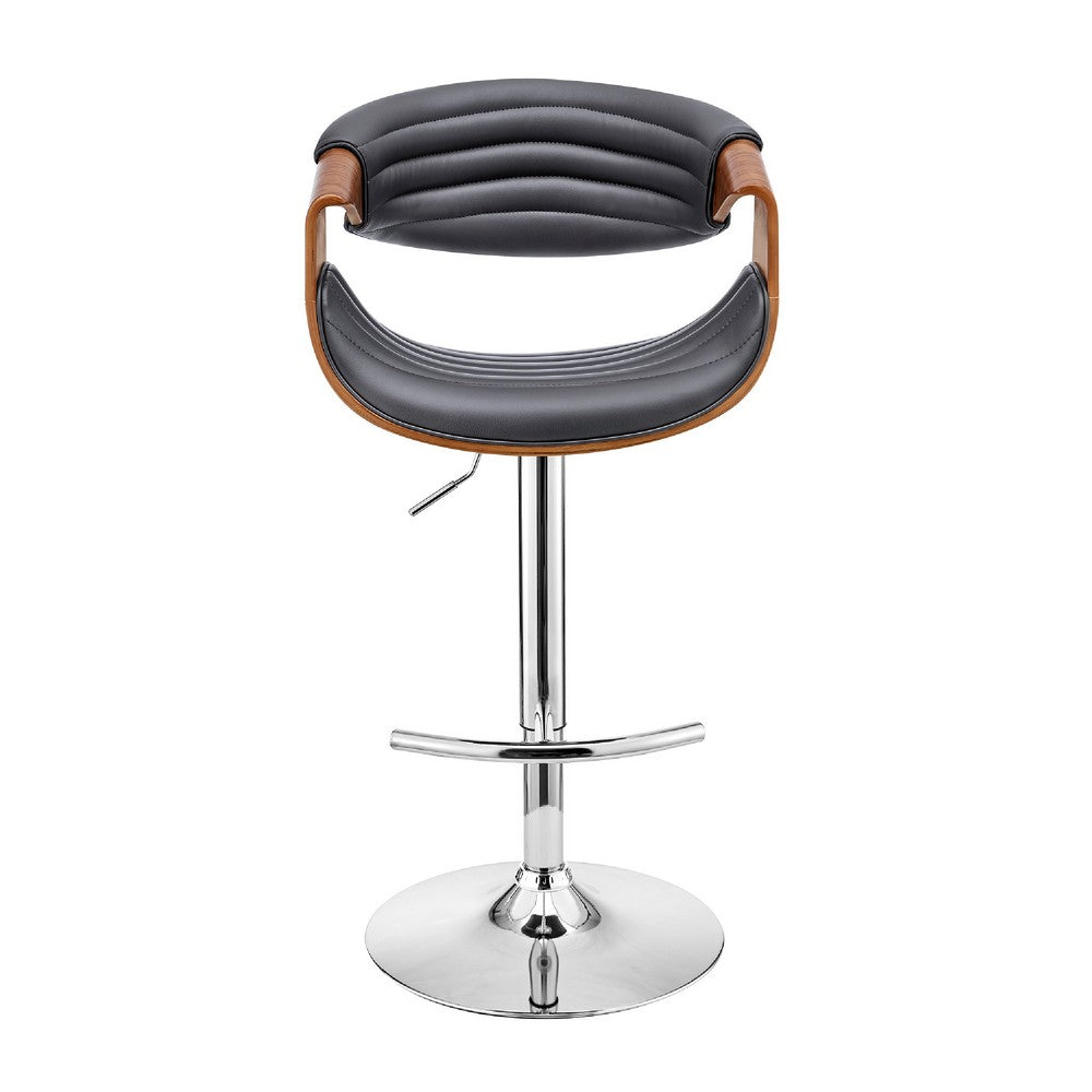 Adjustable Barstool with Faux Leather and Bucket Seat, Brown and Gray - BM270013