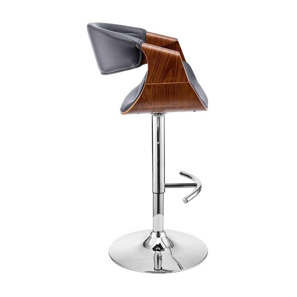 Adjustable Barstool with Faux Leather and Bucket Seat, Brown and Gray - BM270013