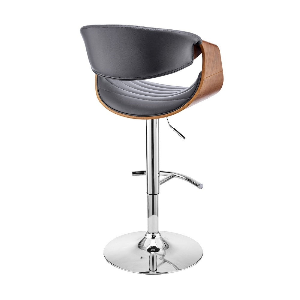 Adjustable Barstool with Faux Leather and Bucket Seat, Brown and Gray - BM270013